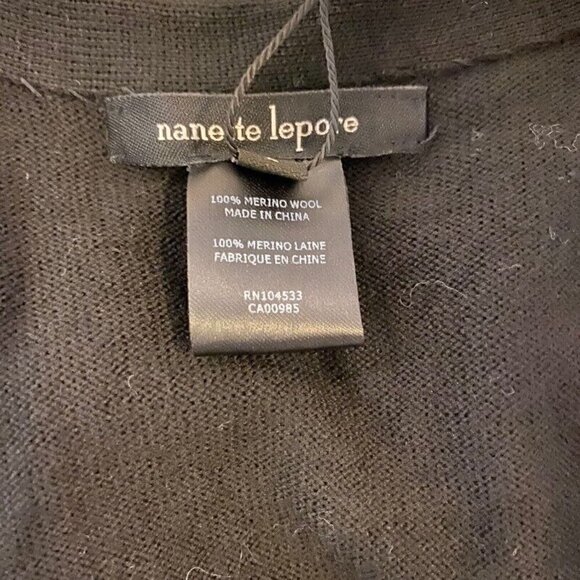 NEW Nanette Lepore Women's Fringey Sweater Shrug Black Merino Wool Large - Picture 6 of 6